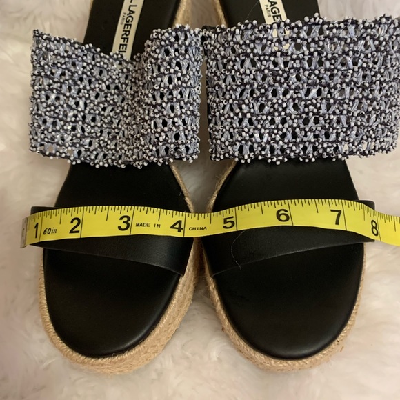 KARL LAGERFELD Celie Black Espadrilles wedge slide sandal size 9.5 LNWOT - Picture 7 of 10